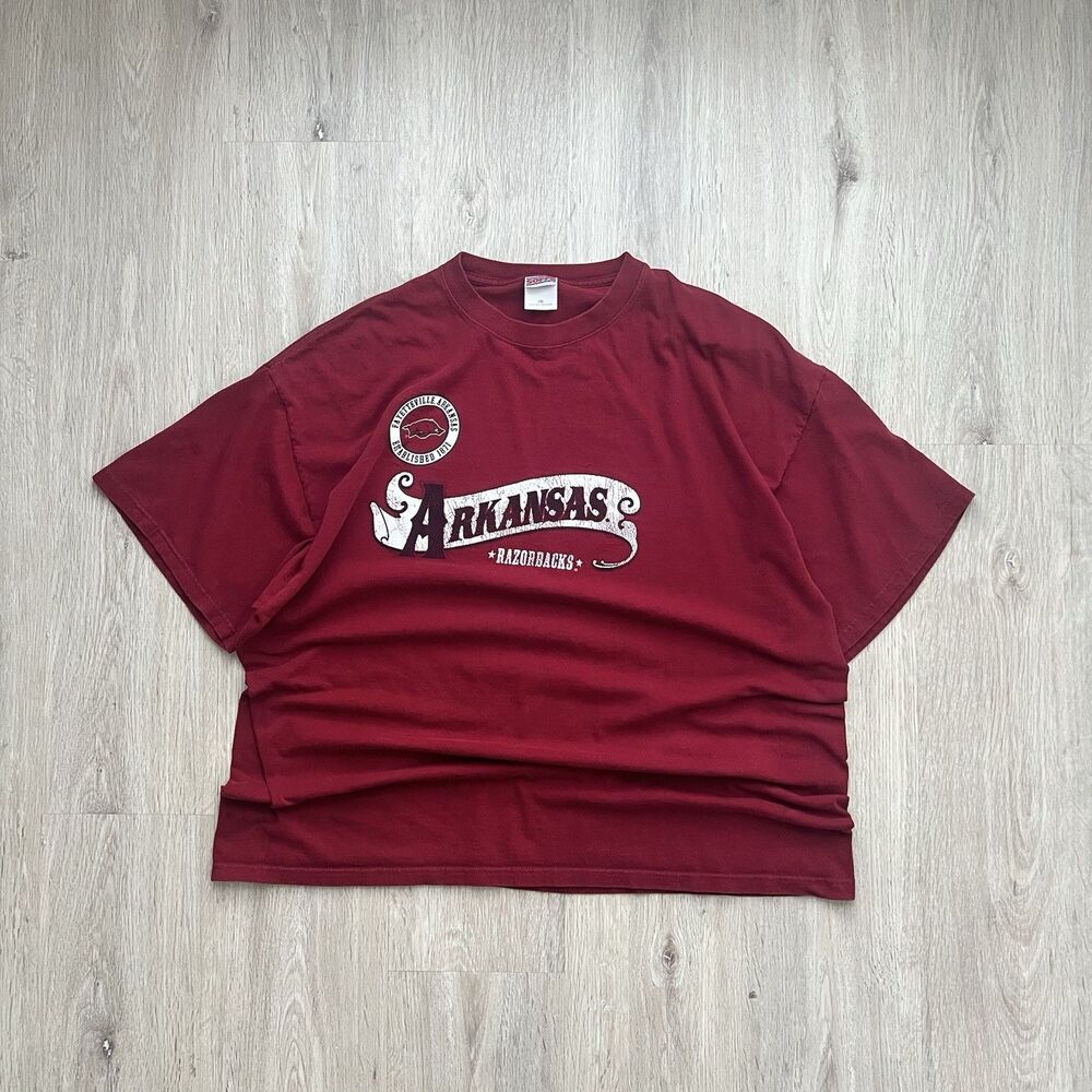 Vintage 90s University Of Arkansas Razorbacks T-Shirt XXL NCAA Big Face Logo VTG